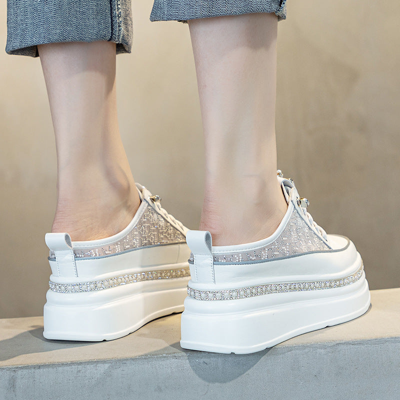 Women's Insole Small Breathable Mesh Rhinestone Pearl Slippers