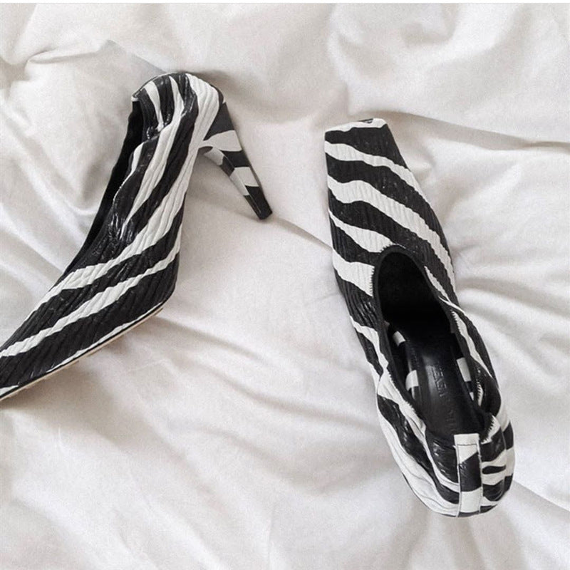 Women's Square Toe High Pumps Soft Stretch Retro Women's Shoes