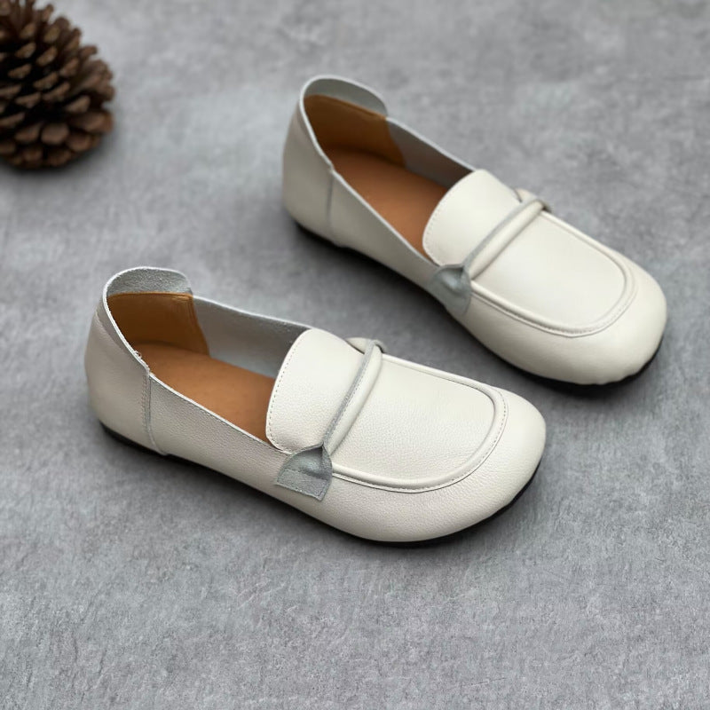 Women's Crafts Genuine Pumps Round Toe Flat Bottom Soft Cowhide Women's Casual Shoes