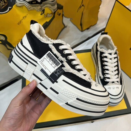 Women's & Men's Double Side Seam Label Beggar Black Muffin Couple Ladder Canvas Shoes
