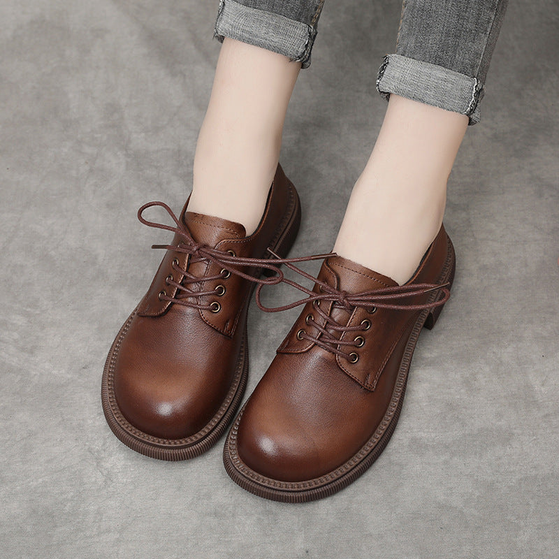 Women's Autumn Genuine England Style Round Head Low Casual Shoes