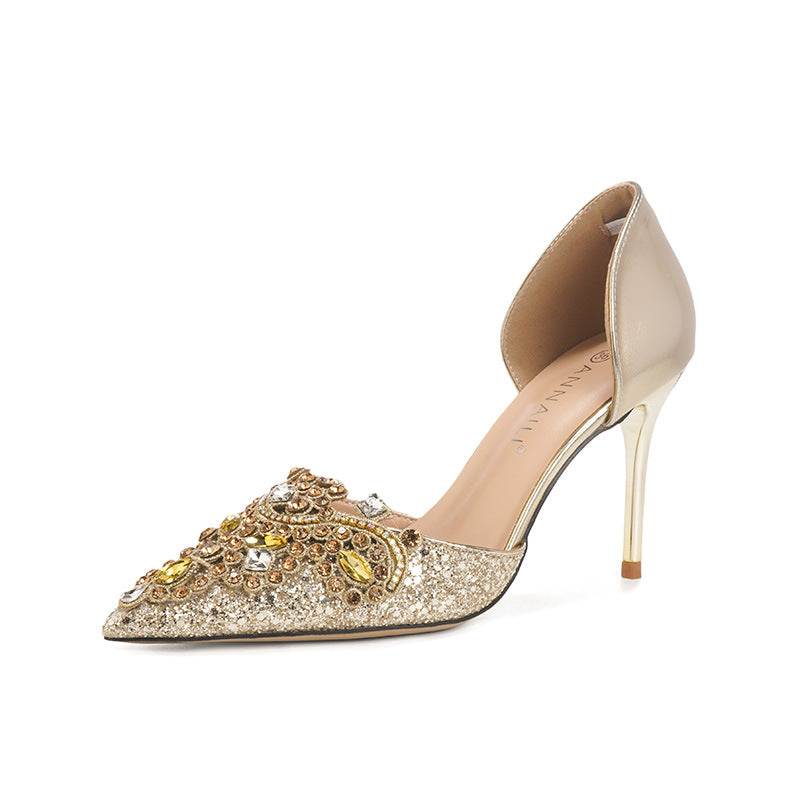 Women's Banquet Pointed High Sequins Stilettos Rhinestone Adult Men's Shoes