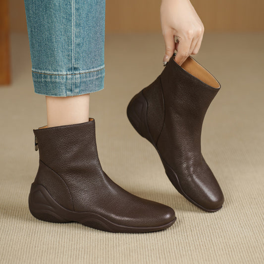 Women's Low Short Winter Real With Fleece Lining Square Toe Single Heels