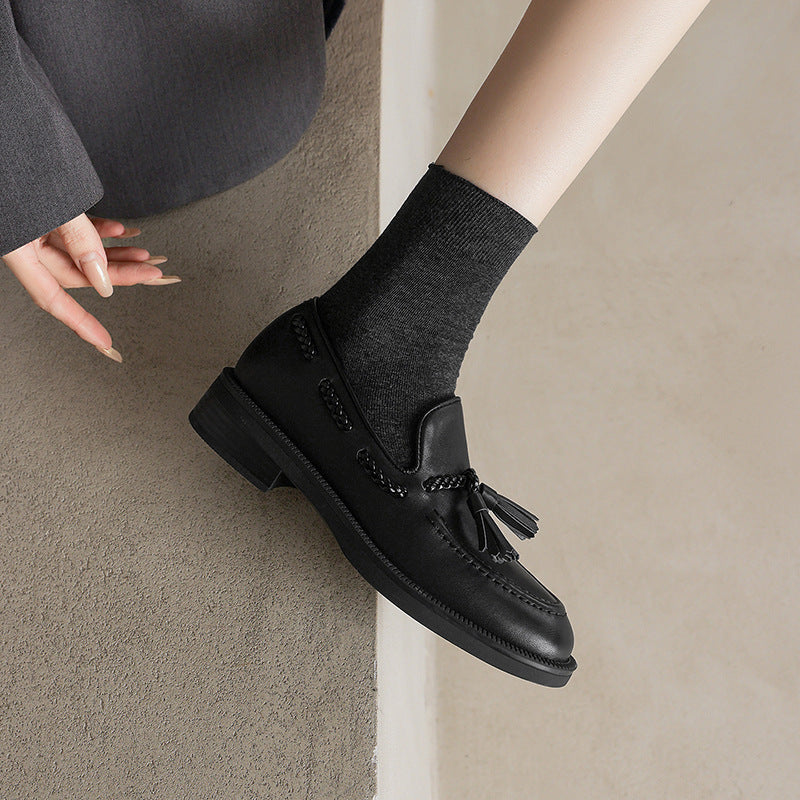 Women's Autumn Tassel Slip-on Chunky Low Deep Mouth Pumps Men's Shoes