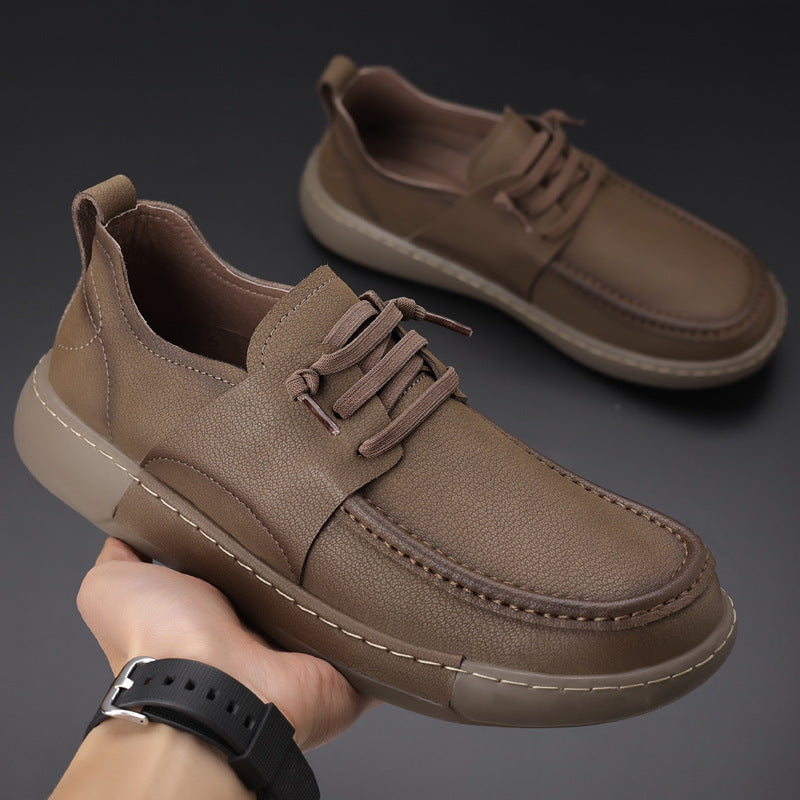 Men's Outdoor Lightweight Slip-on Handmade Stitching Big Leather Shoes