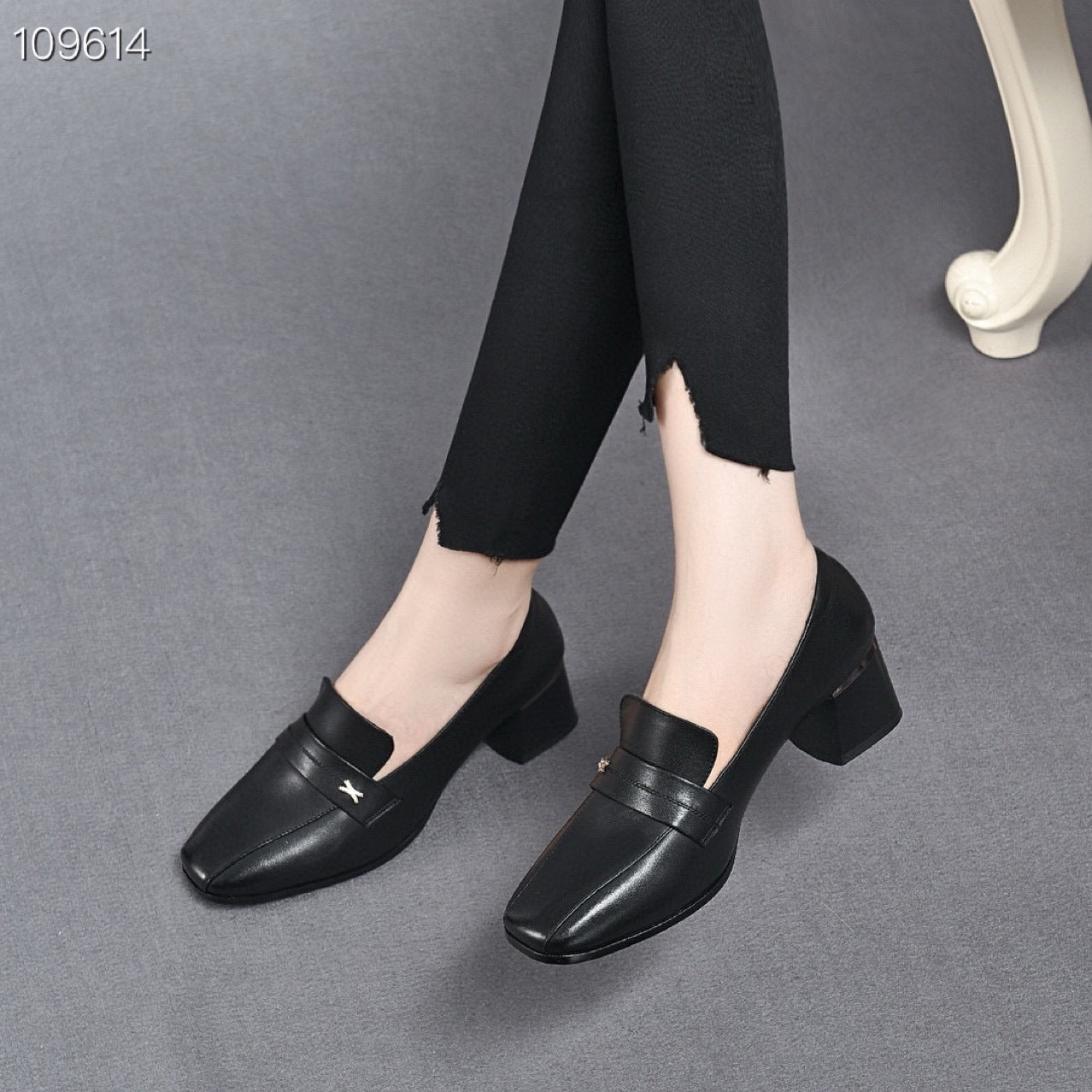 Women's Square Toe Chunky Pumps Soft British Style Heels