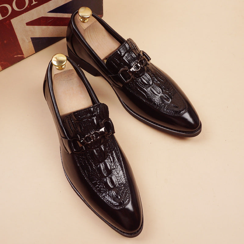 Men's Formal Wear Office British Pointed Crocodile Pattern Date Men's Business Leather Shoes