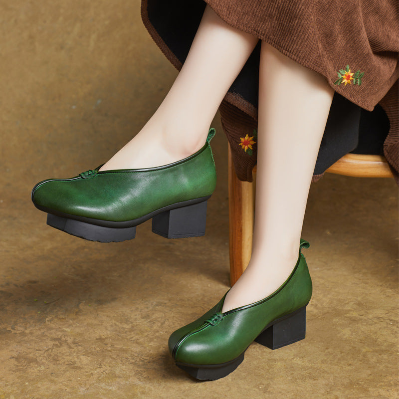 Handmade Authentic Comfortable Thick Mid Thickened Platform Retro Women's Casual Shoes