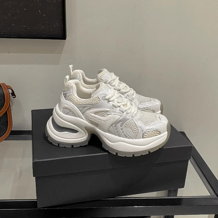 Women's Authentic Clunky Mesh Breathable White Thick-soled Sneakers