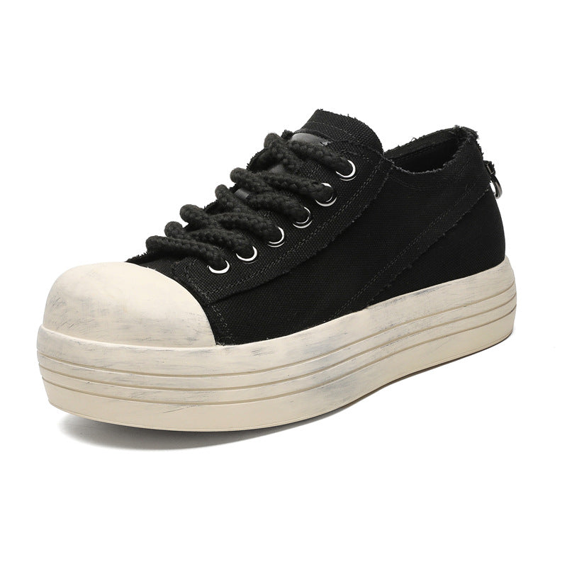 Headwear Round Head Ugly Cute Platform Distressed Leather Shoes