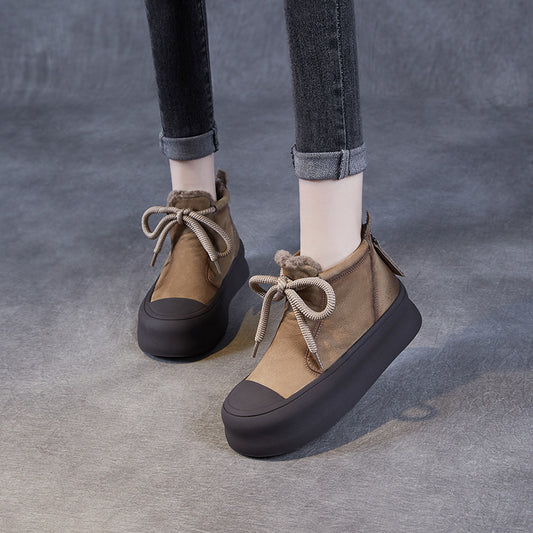 Women's Fleece-lined High Thick Bottom Versatile Handmade Snow Boots
