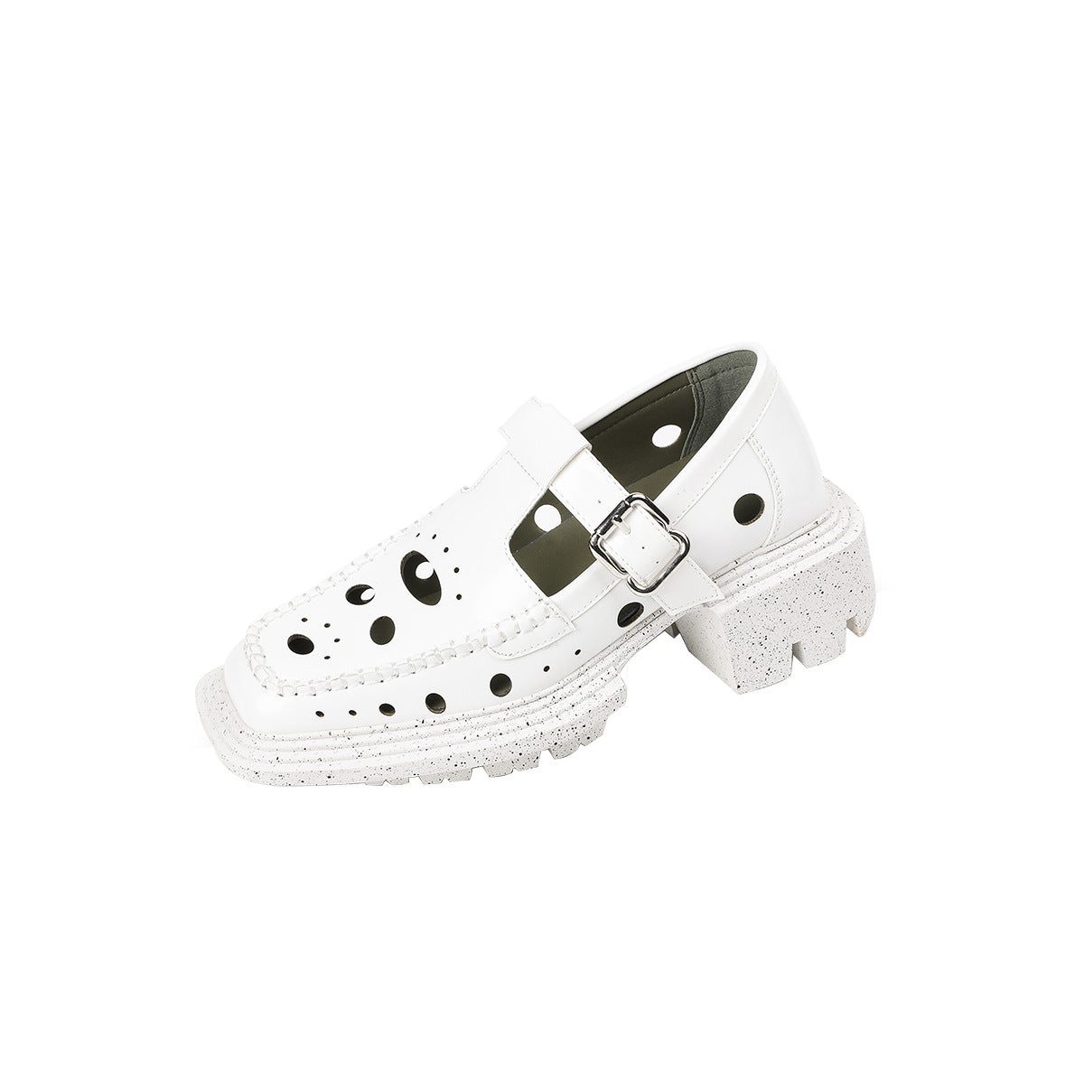 Women's Hole Square Toe Platform Belt Buckle Sandals