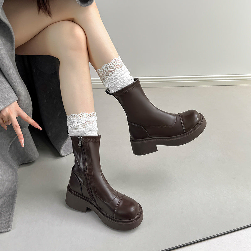 Women's Thick Bottom Side Zipper Knight Simple Skinny Women's Leather Boots