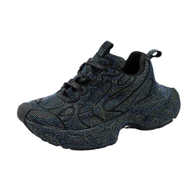 Women's Starry Rhinestone Thick-soled Fried Street Dad Springtide Women's Sports Shoes
