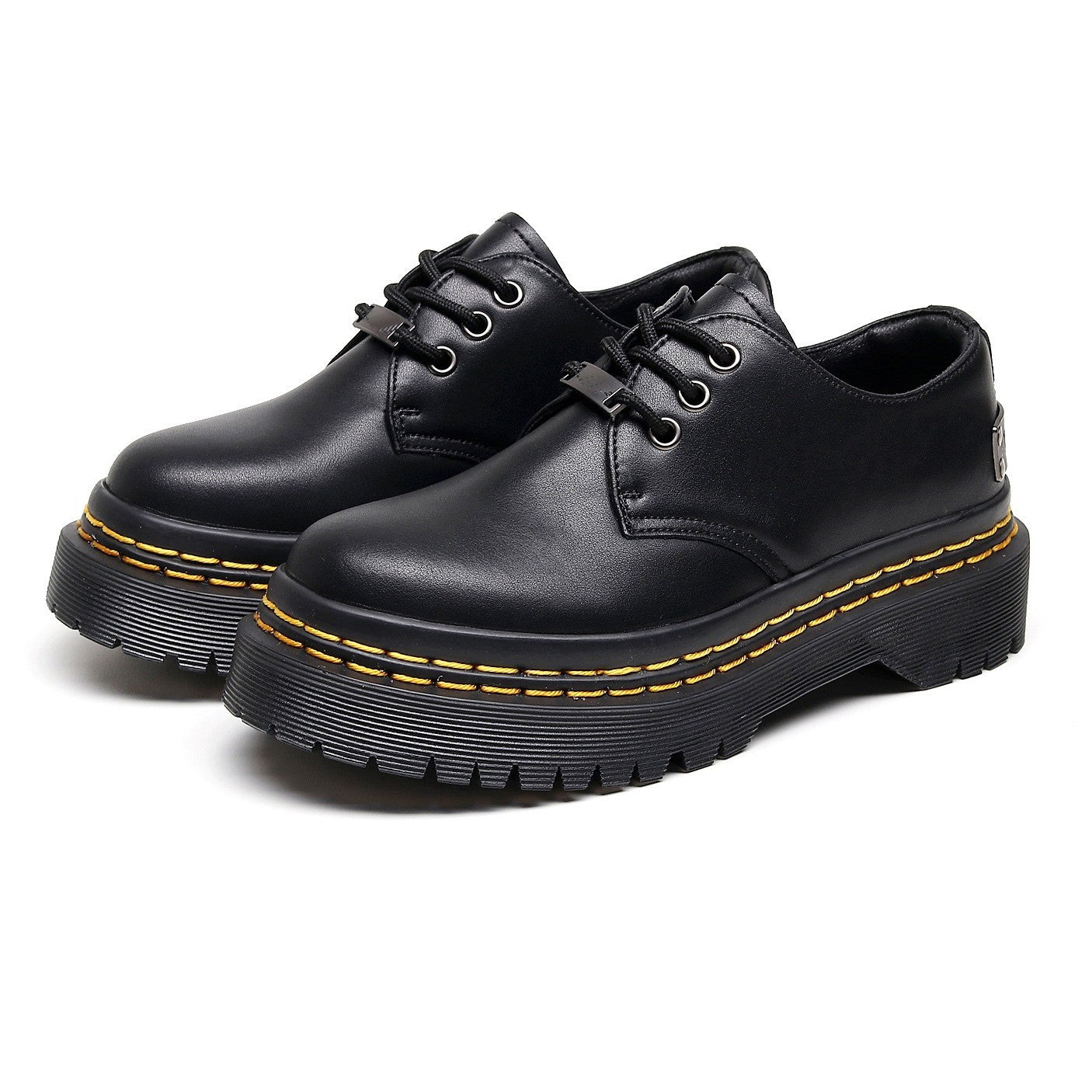 Women's Double Stitching Platform Martin Nameplate Steel Label Leather Shoes