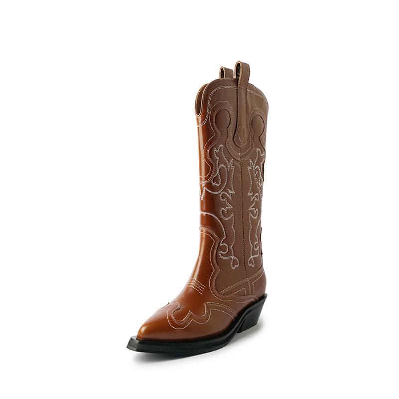 Women's Matching V Cut Embroidered Western Cowboy Mi Tube Large Small Boots