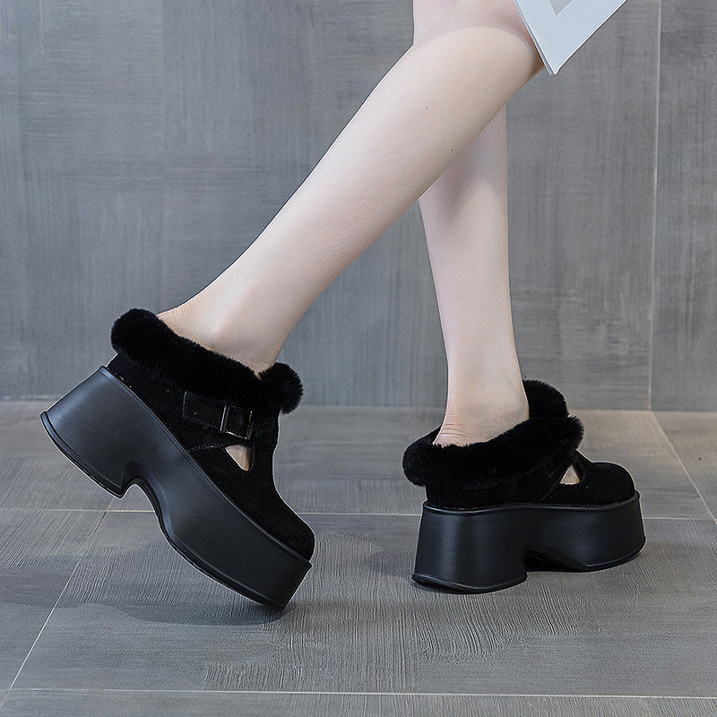 Women's Toe Cap Semi Height Increasing Fashion Buckle Slippers