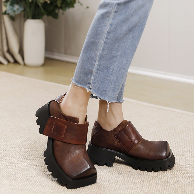 Women's Platform Retro Authentic Square Toe Comfortable Women's Casual Shoes