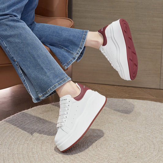 Women's Bottom Inner Height Increasing Board Spring Genuine Mcqueen Wave White Casual Shoes