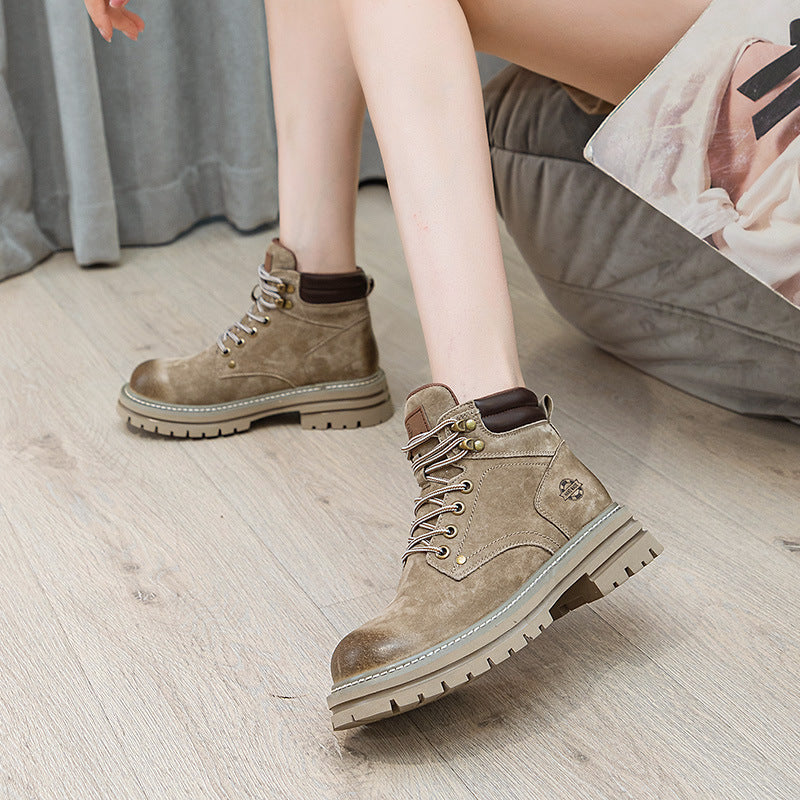 Women's & Men's Khaki Retro Martin For Hidden Platform Boots