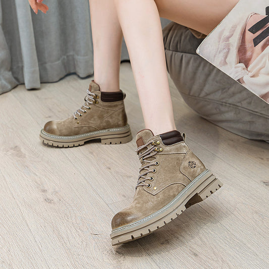 Women's & Men's Khaki Retro Martin For Hidden Platform Boots