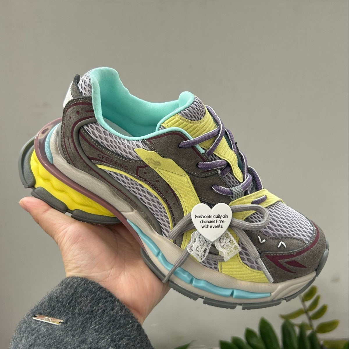 Women's Matching Platform Mesh Surface Clunky Height Increasing Armor Sneakers