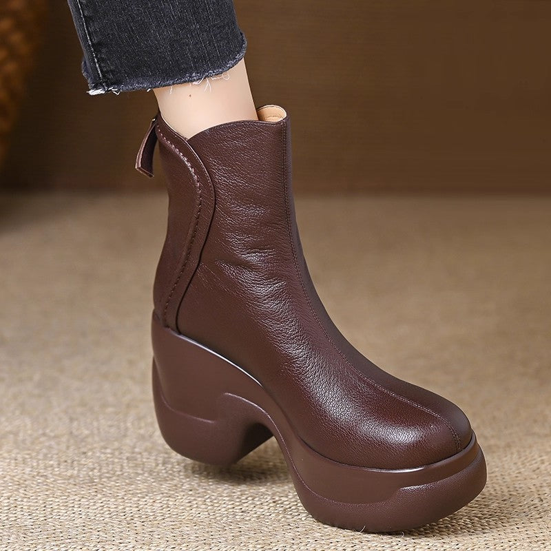 Women's Platform Wedge Ultra High Round Toe Back Boots