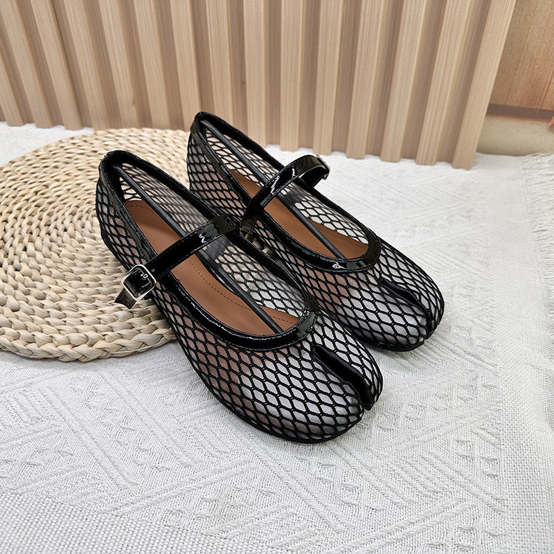 Women's Spring Black Mesh Long Term Fishnet Hollow Low Mouth Women's Fashion Shoes