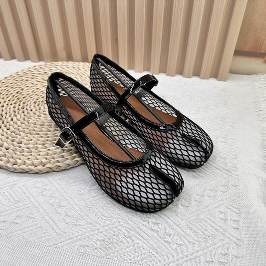 Women's Spring Black Mesh Long Term Fishnet Hollow Low Mouth Women's Fashion Shoes
