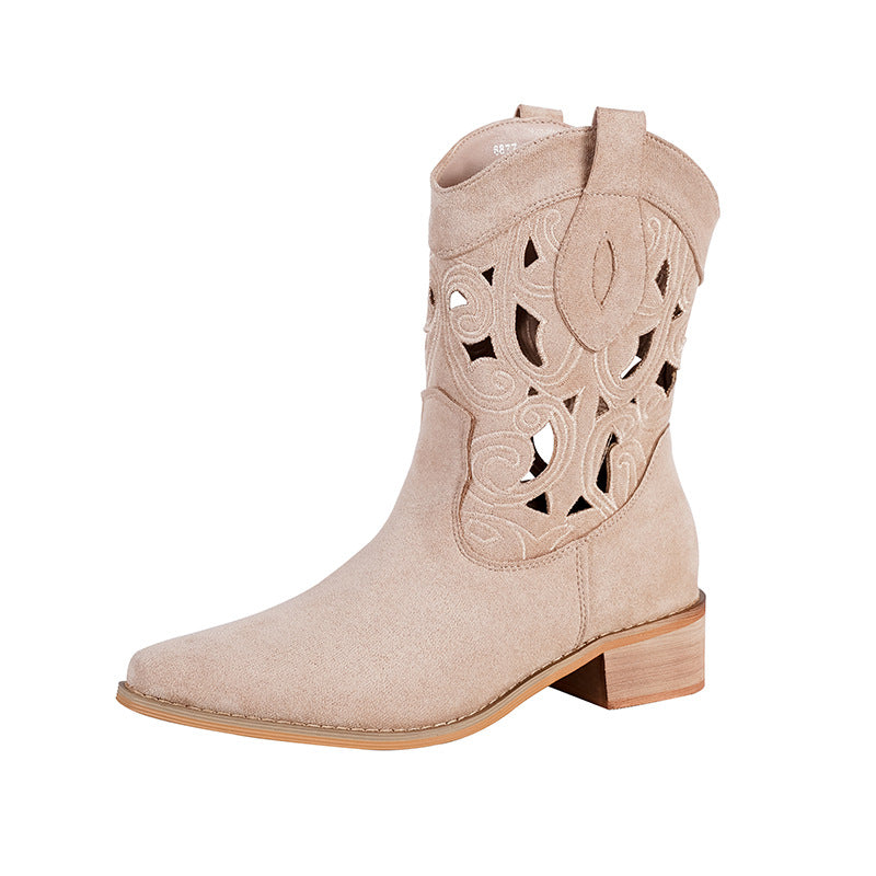 Women's Cowboy Embroidered Chunky V Cut Knight Ethnic Boots