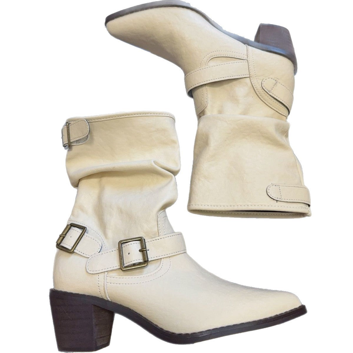 Women's White Ankle British Style Belt Buckle Martin Temperament Length Boots