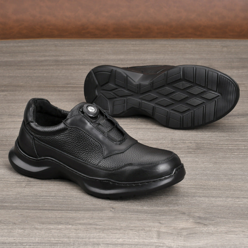 Men's Versatile Button Automatic Buckle Commute Leisure Thick Men's Casual Leather Shoes