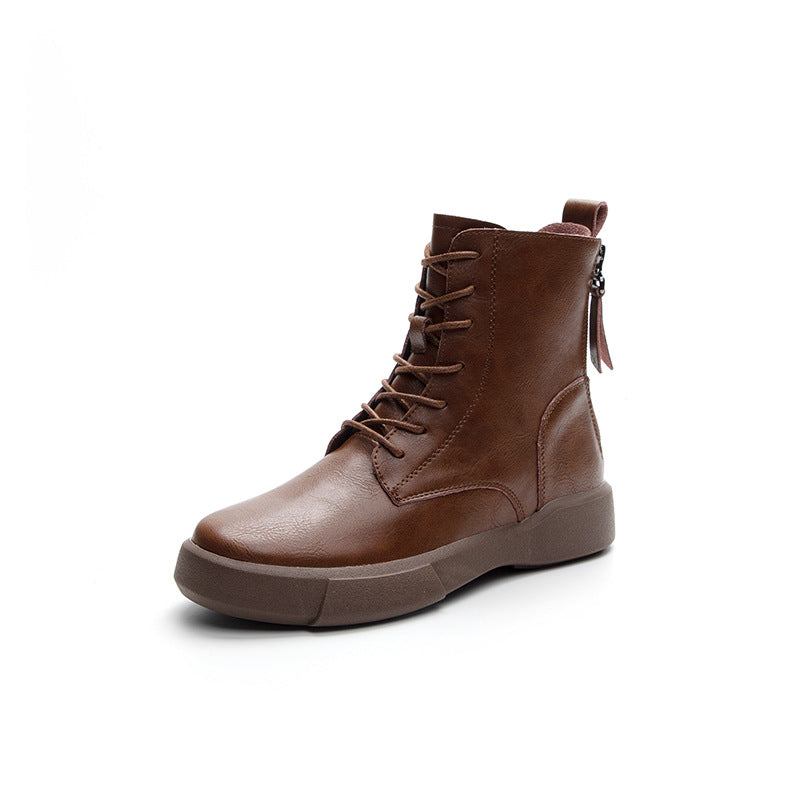 Women's Size Retro Back Double Zipper Flat Ankle Soft Bottom Boots