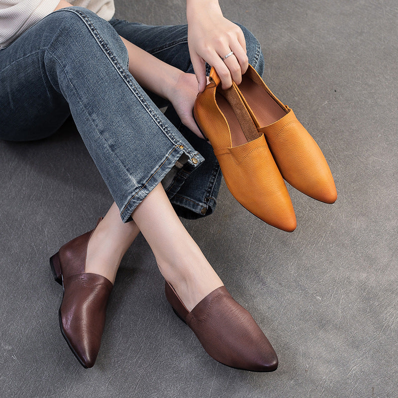 Women's Autumn Soft Top Layer Cowhide Slip-on Women's Casual Shoes