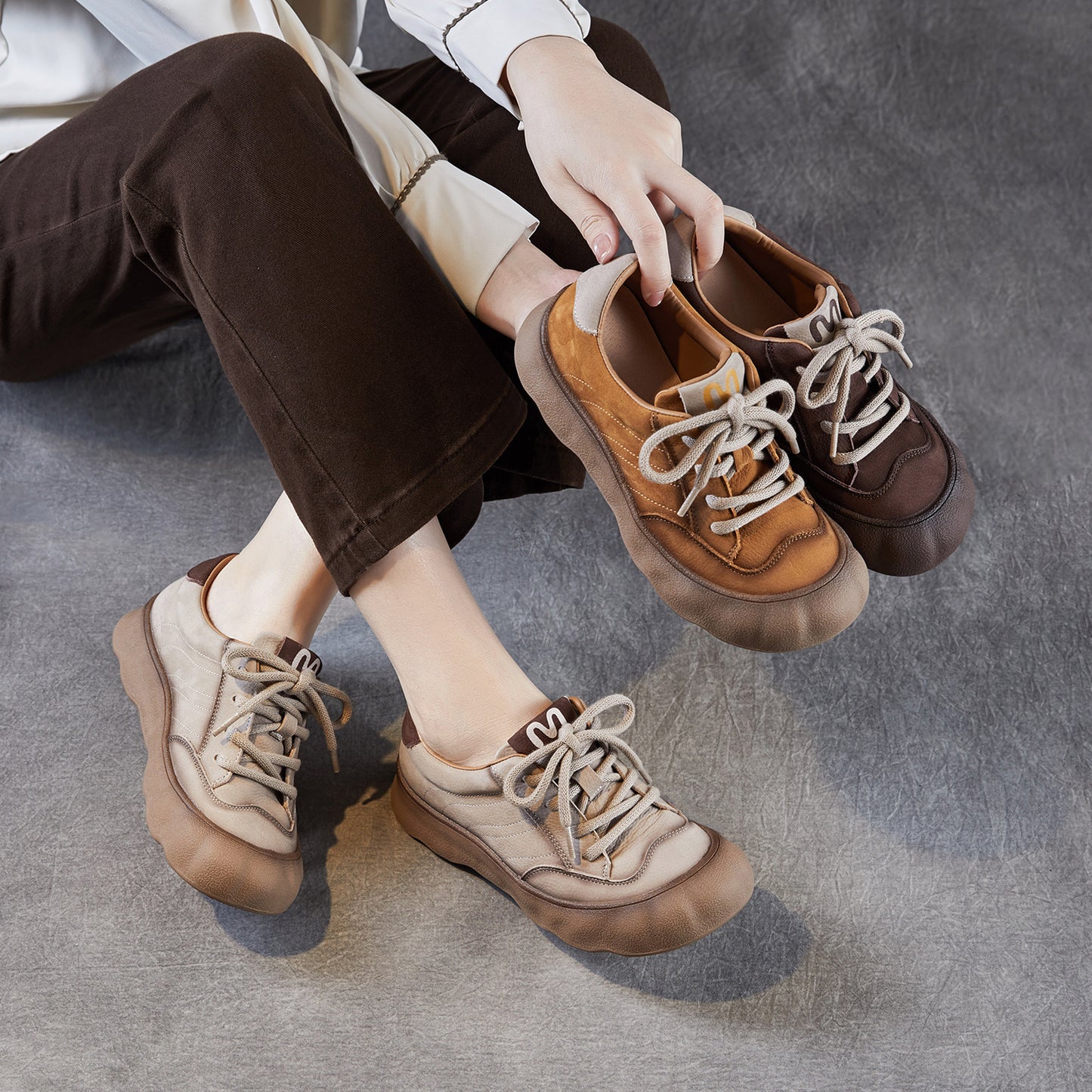 Women's Retro Genuine Autumn First Layer Cowhide Flat Artistic Ugly Women's Casual Shoes