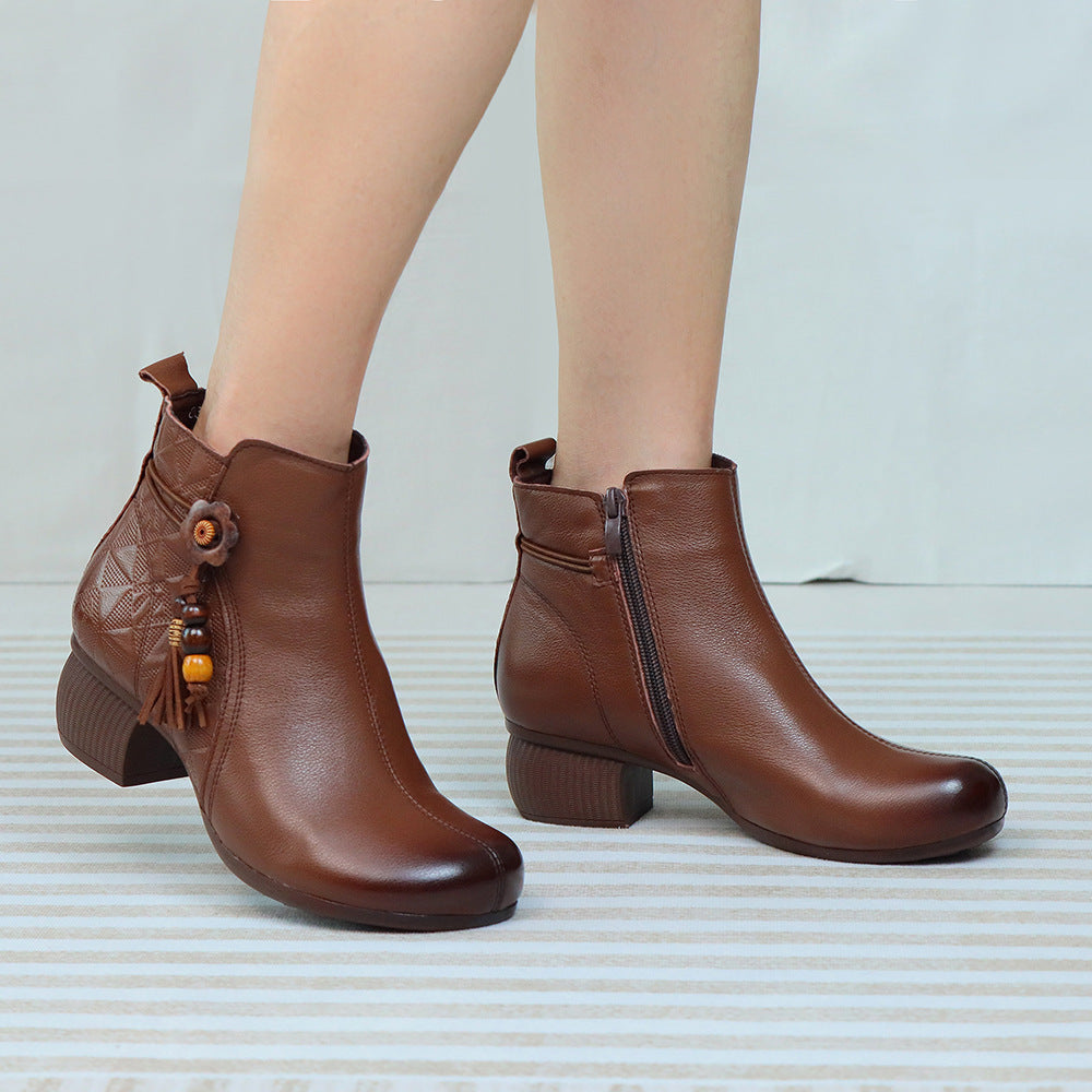 Women's Ethnic Style Retro Chunky Beaded Round Toe Women's Shoes