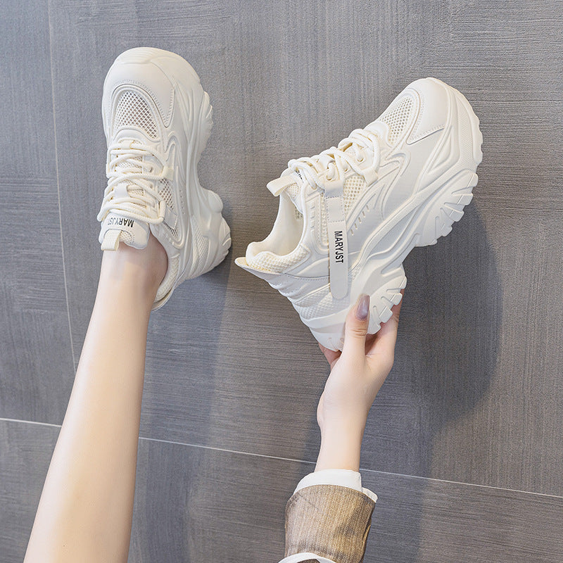 Women's Thick Bottom Sports Breathable Mesh White Women's Casual Shoes