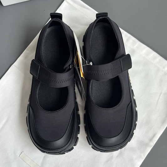 Thick Bottom Mary Jane Little Man Gospel Black Velcro Outdoor Women's Casual Shoes