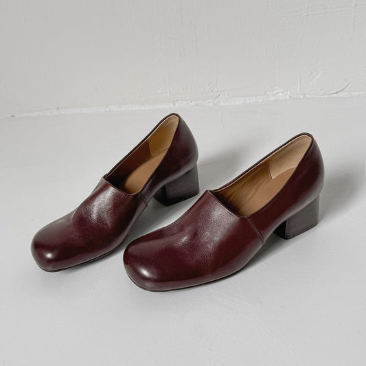 Women's Cowhide Thick Pumps Mid Round Head Brushed Medium-sized Women's Fashion Shoes