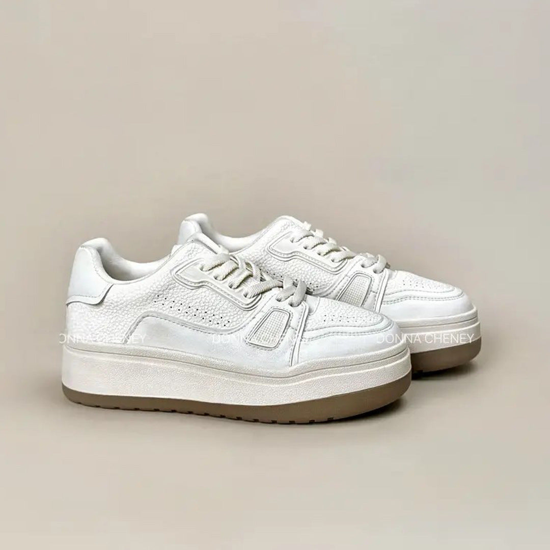 Women's White Spring Small Thick Bottom Height Increasing Women's Board Shoes