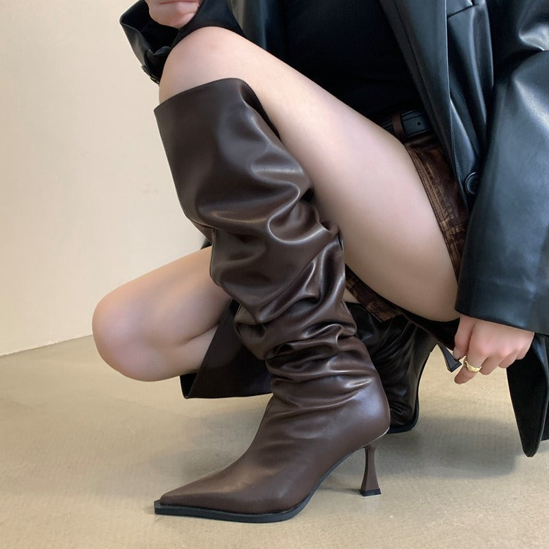 Female Tube Tail Platform High Back Women's Leather Boots