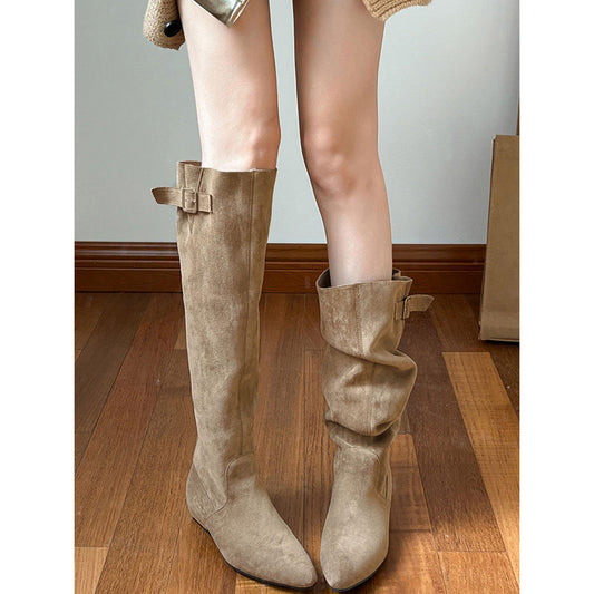 Insole Pointed Toe Pile Style Female Knight Long Brown Waste Boots