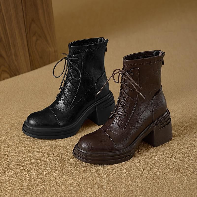Women's Round Toe Soft Short For Winter Chunky High Stretch Thin Women's Leather Boots