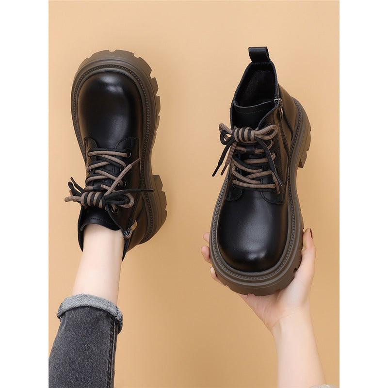 Platform Martin Female Fashion Short Soft Bottom Black Women's Leather Boots