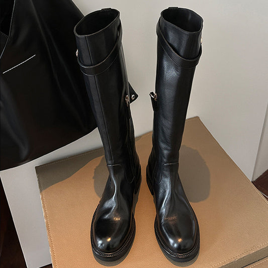 Head Chunky Thick Bottom Look Straight Leg Long Boots