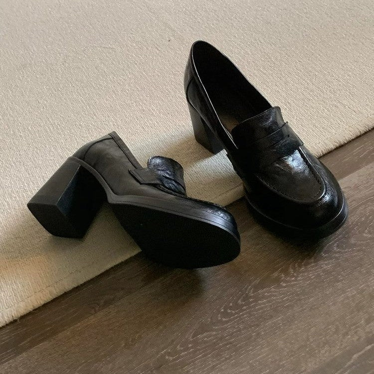 Women's Retro Versatile Small Simple Black Slip-on Women's Fashion Shoes