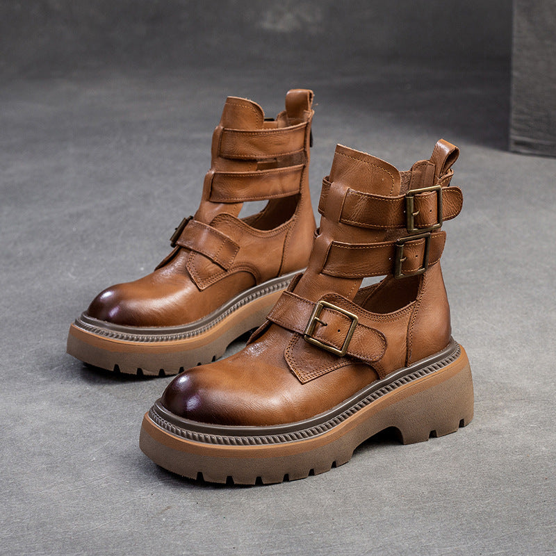 Women's Hand Grip Pattern Martin Trendy Cool Closed Platform Sandals