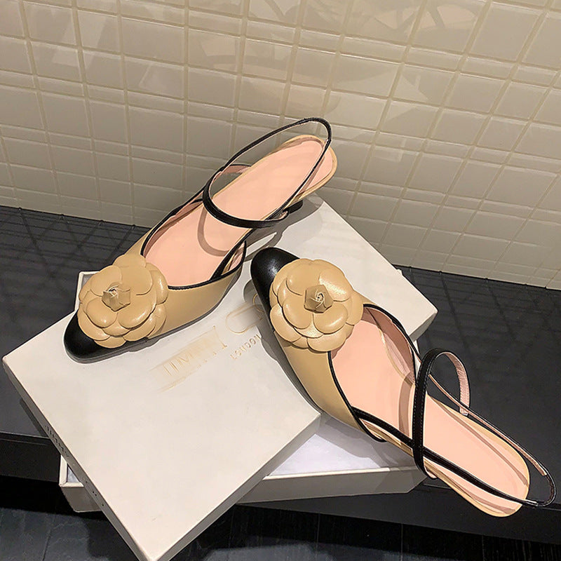Classic Style Sheepskin Camellia With French High Heeled Sandals