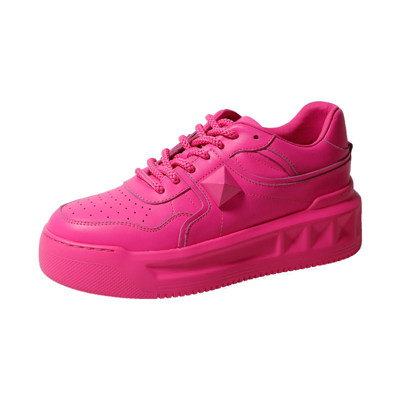 Rose Red Rivet Sports Platform Heightened Sneakers