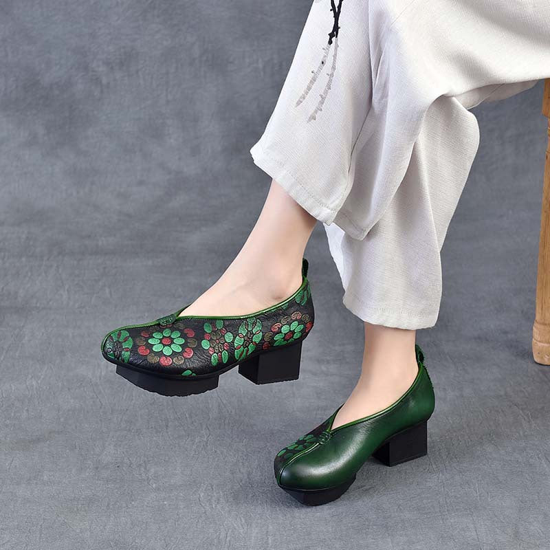 Women's Of Cowhide Print Chinese Style National Chunky Ethnic Retro Cotton Women's Casual Shoes